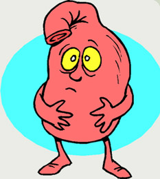 cartoon character with upset stomach